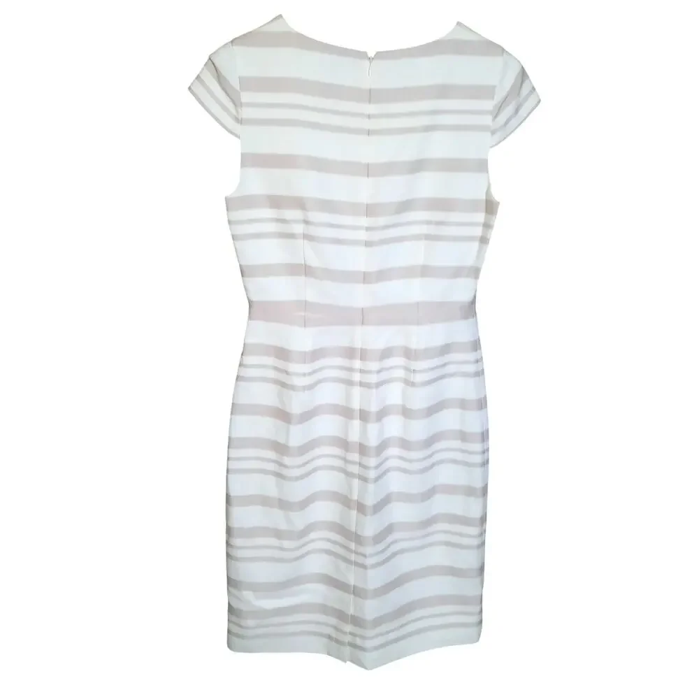 J. Crew Womens Double Stripe Cap Sleeve Sheath Rounded Crew Neckline Dress SZ 4